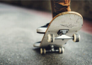 A person skateboarding.