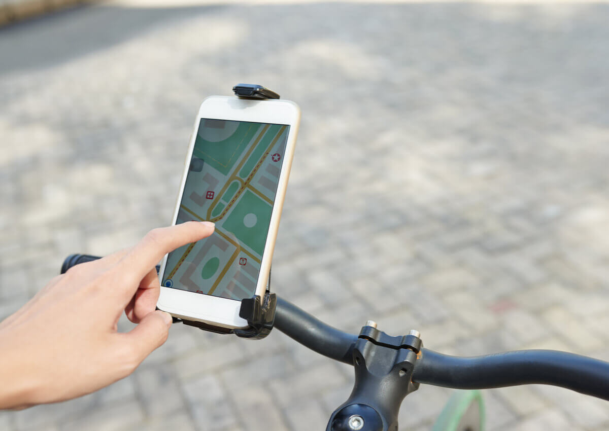A cyclist using an app.