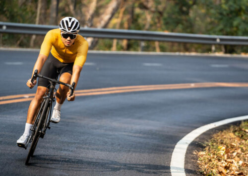 A man road cycling.
