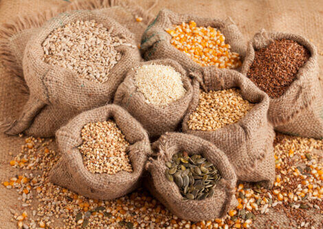 Hessian bags with different seeds.