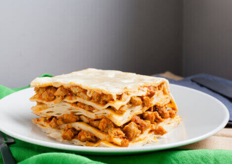 Textured vegetable protein lasagna.