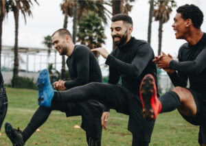 A group of footballers training.