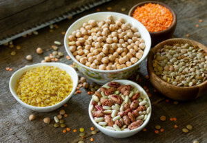 A range of foods containing complex carbohydrates.