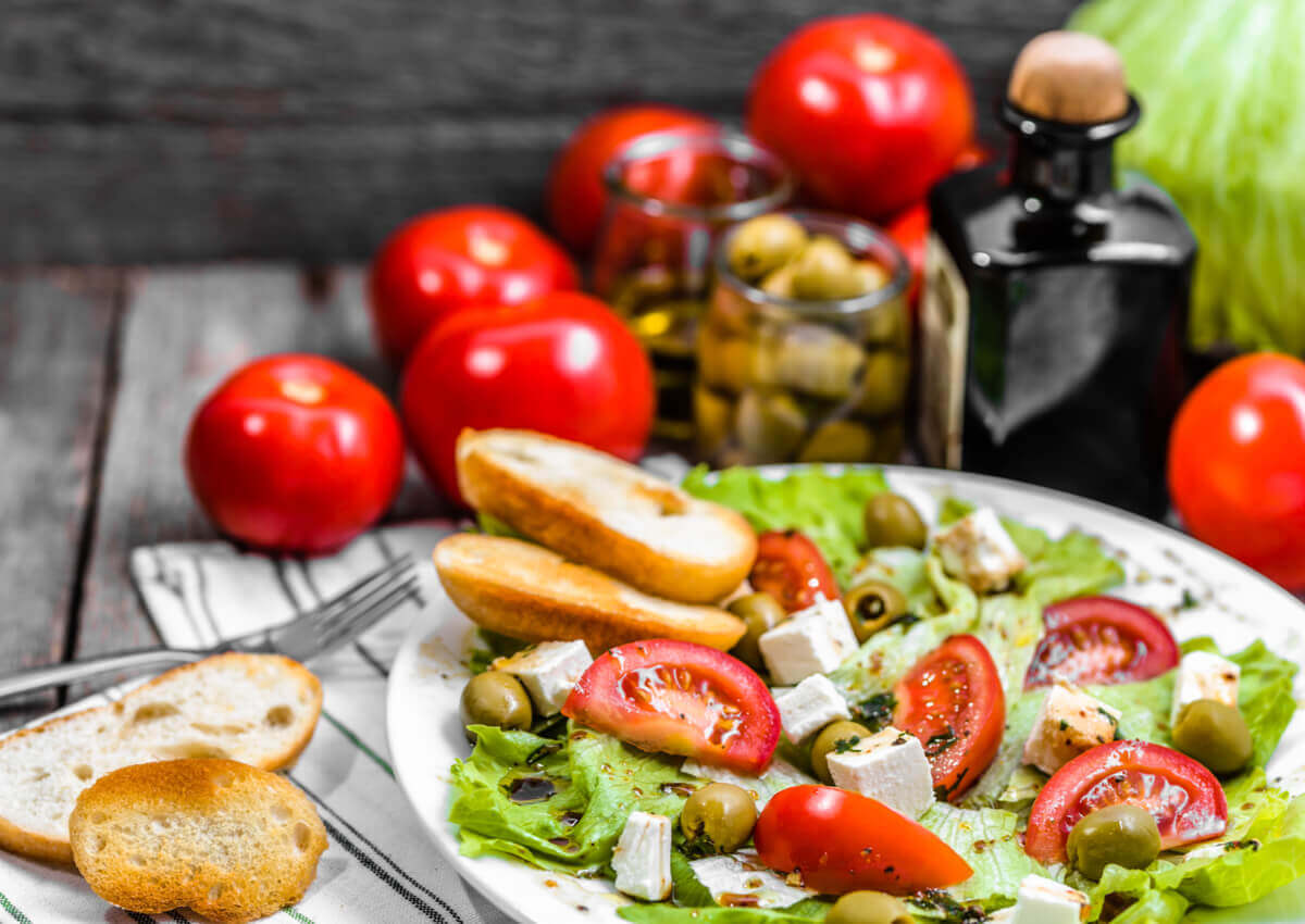 A Mediterranean diet salad.