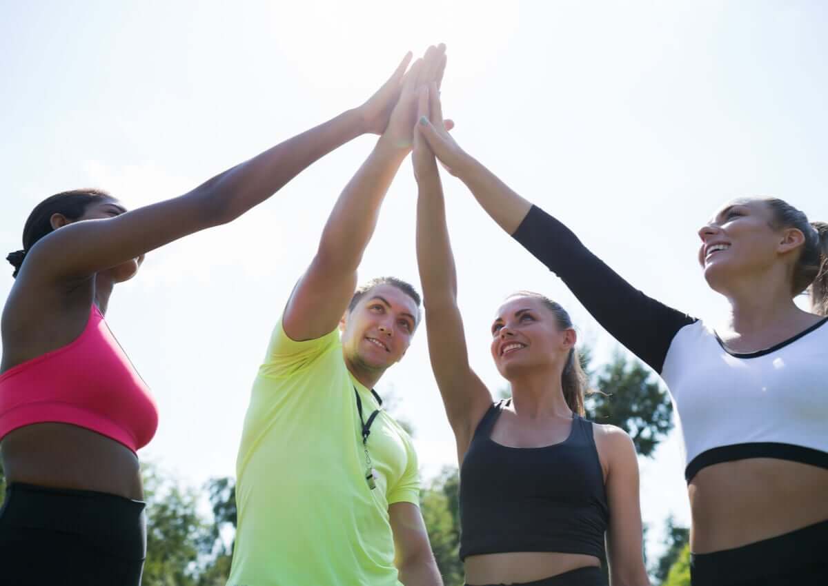 A coach with their team.
