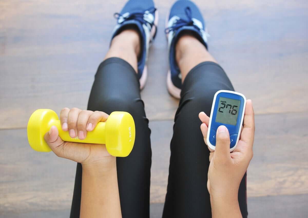 A diabetic person exercising.