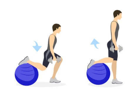 The steps to leg flex exercises using a fit ball.
