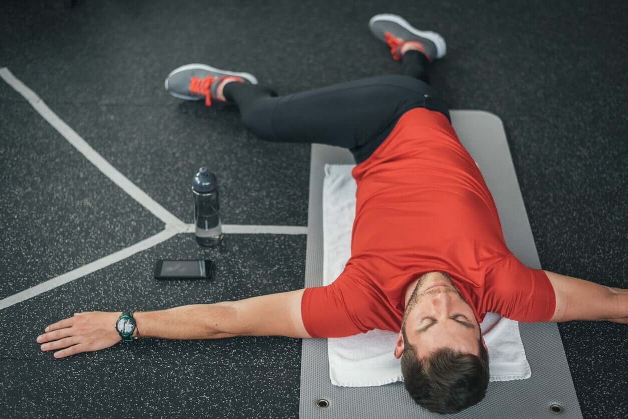 An athlete stretching.