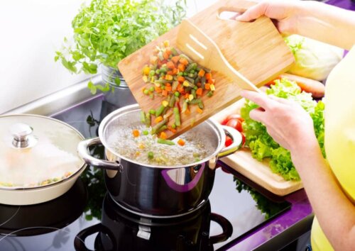 cooking mixed vegetables on the stove, boiling